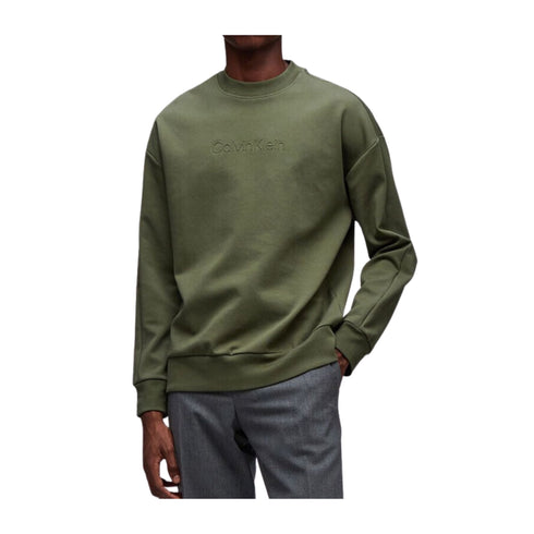 Calvin Klein Felpa girocollo Felpa Uomo con logo in rilievo Verde - Francavilla Moda